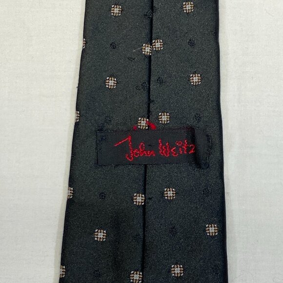 John Weitz Narrow Classic Tiny Geometric Print 3” Neck Tie Black Gold 80’s - Picture 7 of 7
